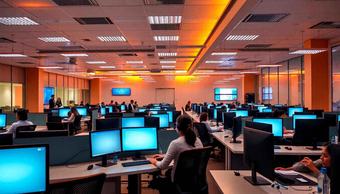 Dynamic call center in Tijuana showcasing engaged agents working efficiently with clients.