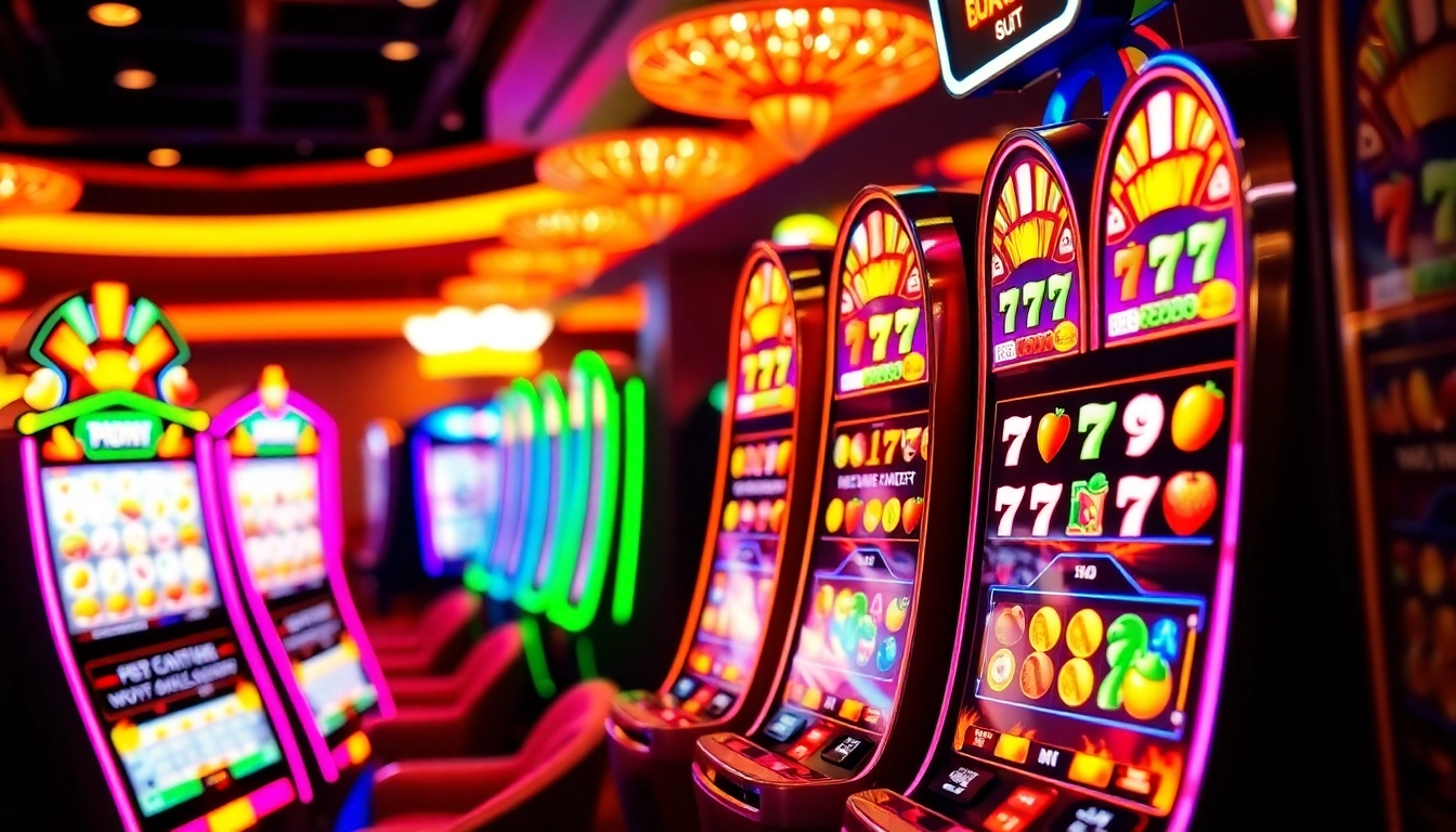 Immerse in the excitement of slot online with dazzling casino machines showcasing vibrant colors.