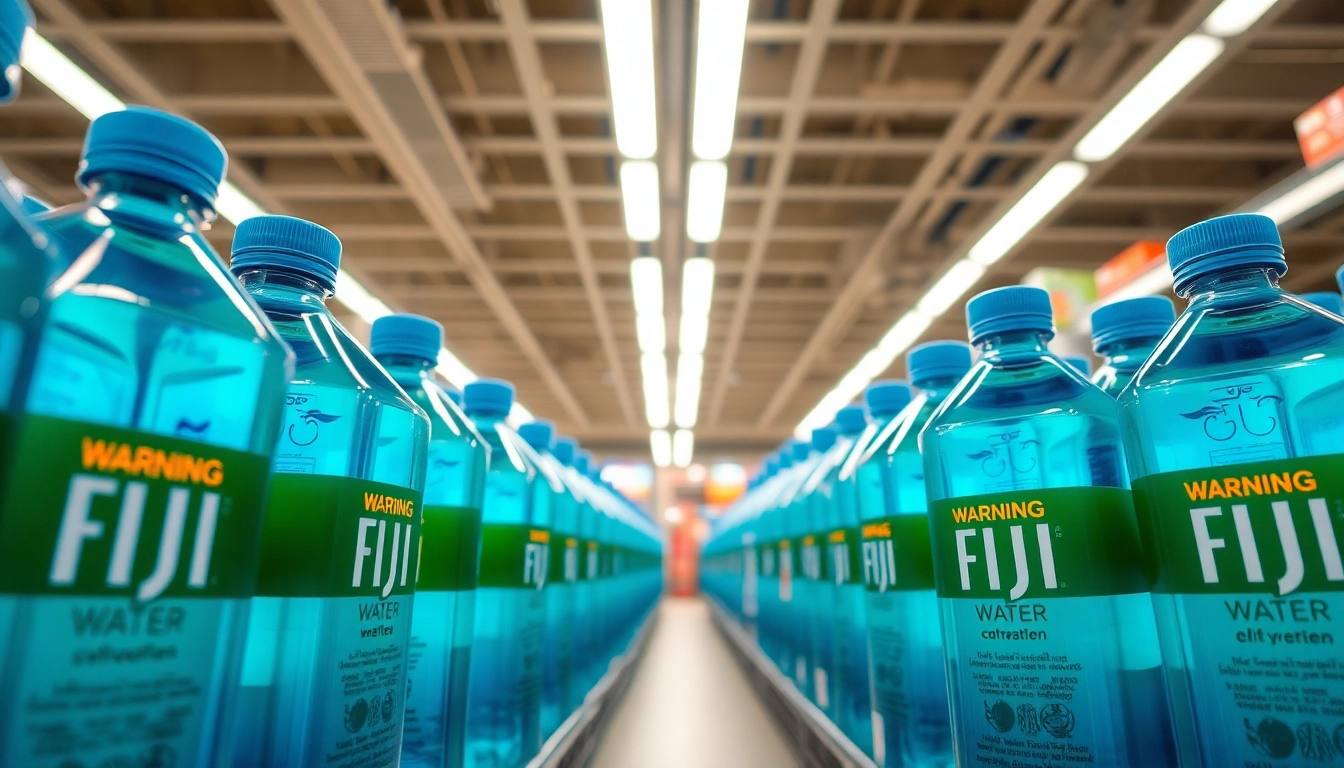 Fiji water recall 2024 alert displays contamination notice on bottled water in-store.