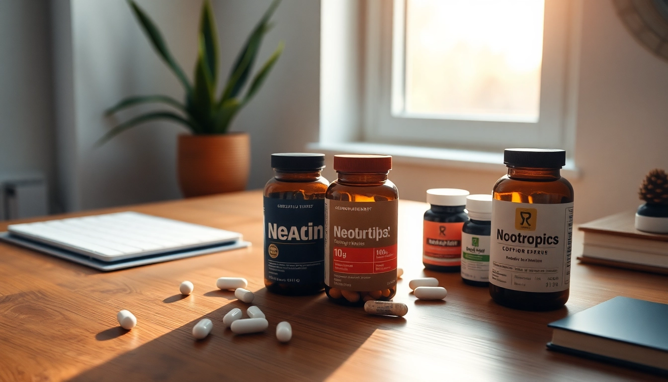 Nootropics supplements enhancing concentration and mental clarity on an elegant desk.