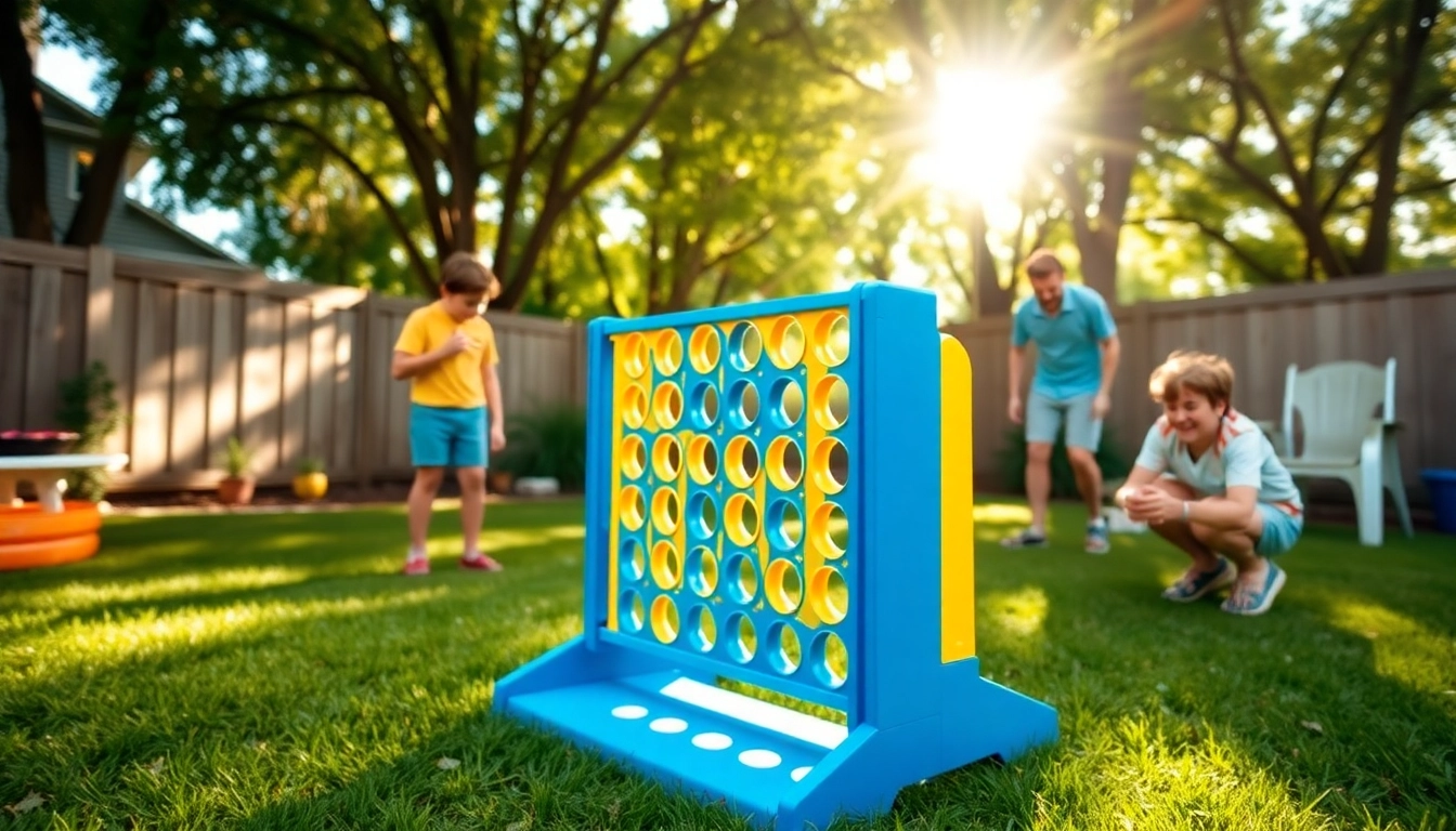 Enjoy a fun game of Connect Four Yard Game with friends under the sun in a vibrant backyard setting.