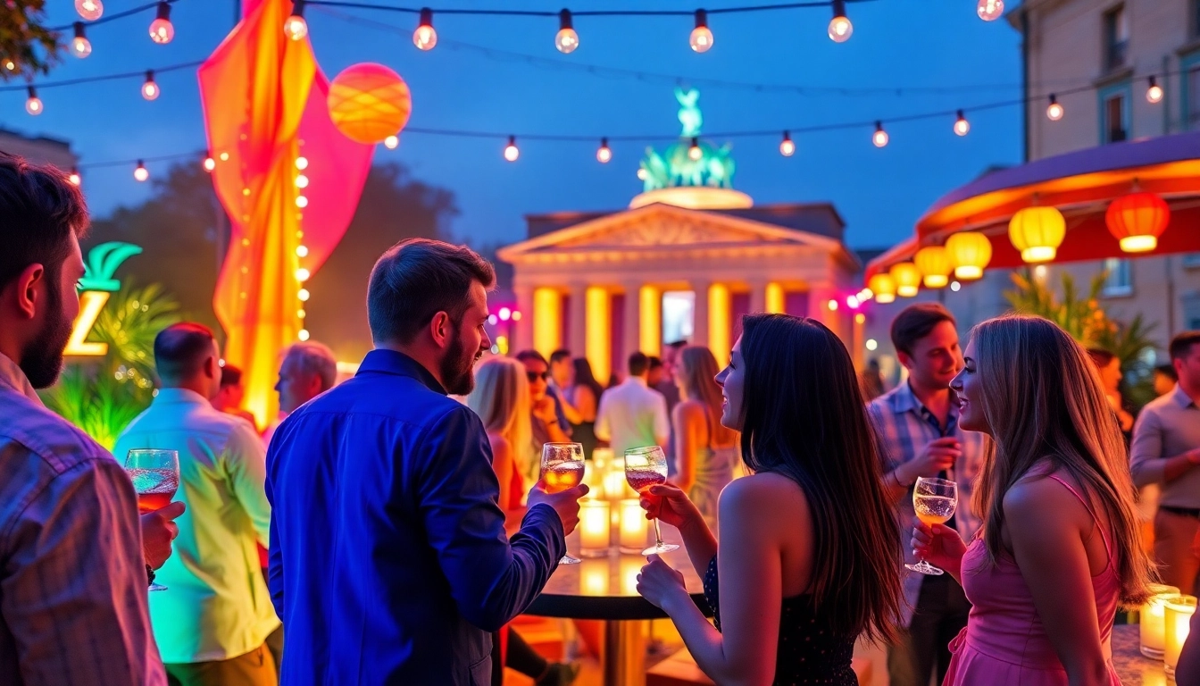 Attendees enjoying a vibrant after-work party hosted by Unique Berlin Events, with cocktails and lively ambiance.