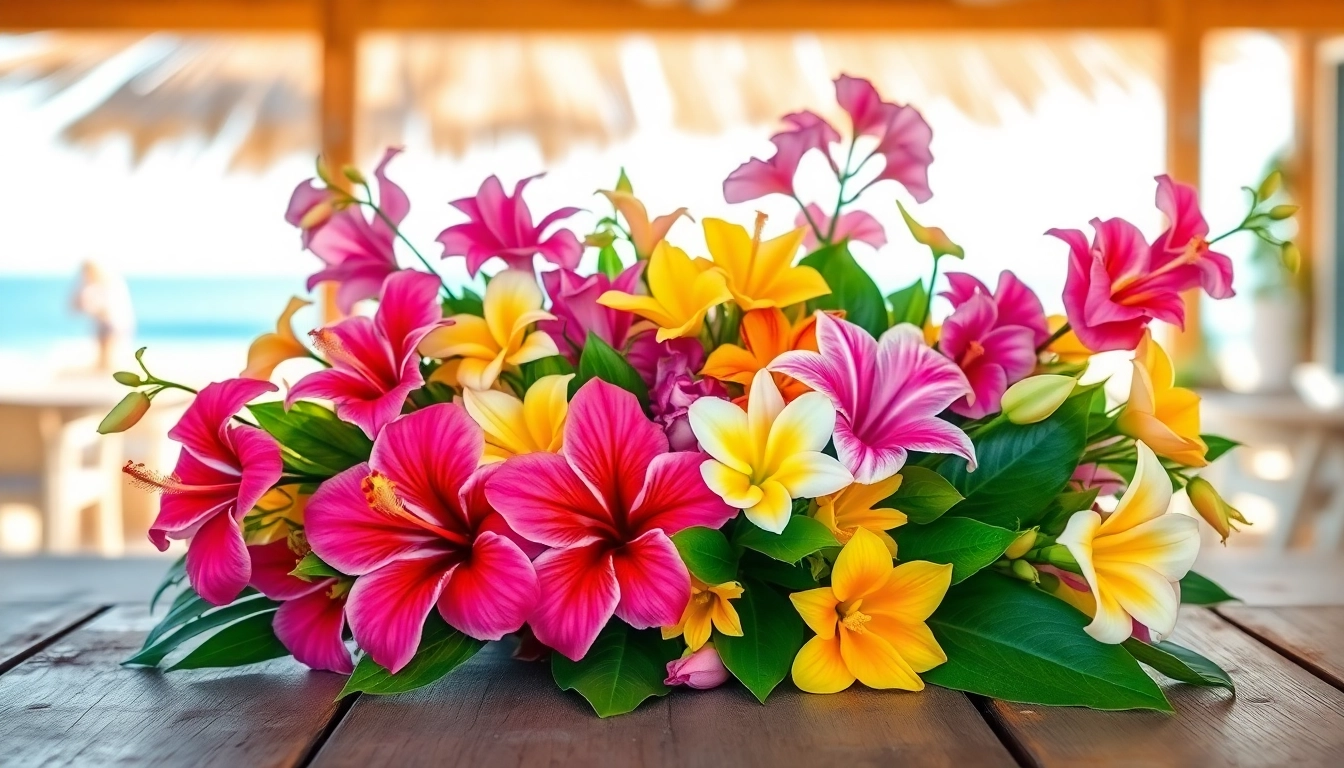 Beautiful floral arrangement by a Huntington Beach florist, showcasing vibrant tropical flowers.