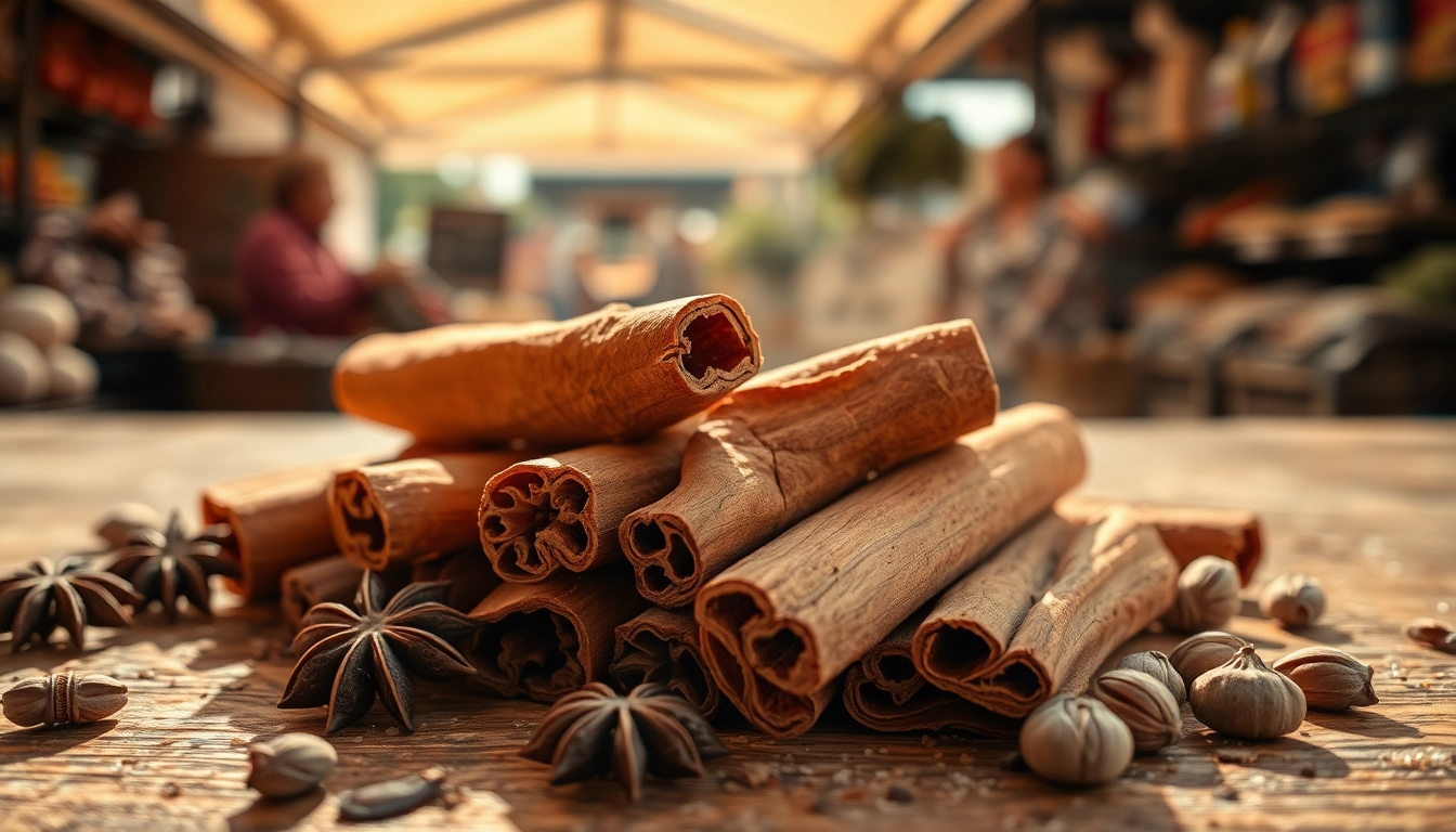 Observe the rich texture of cinnamon bark pieces enhanced by warm natural light.