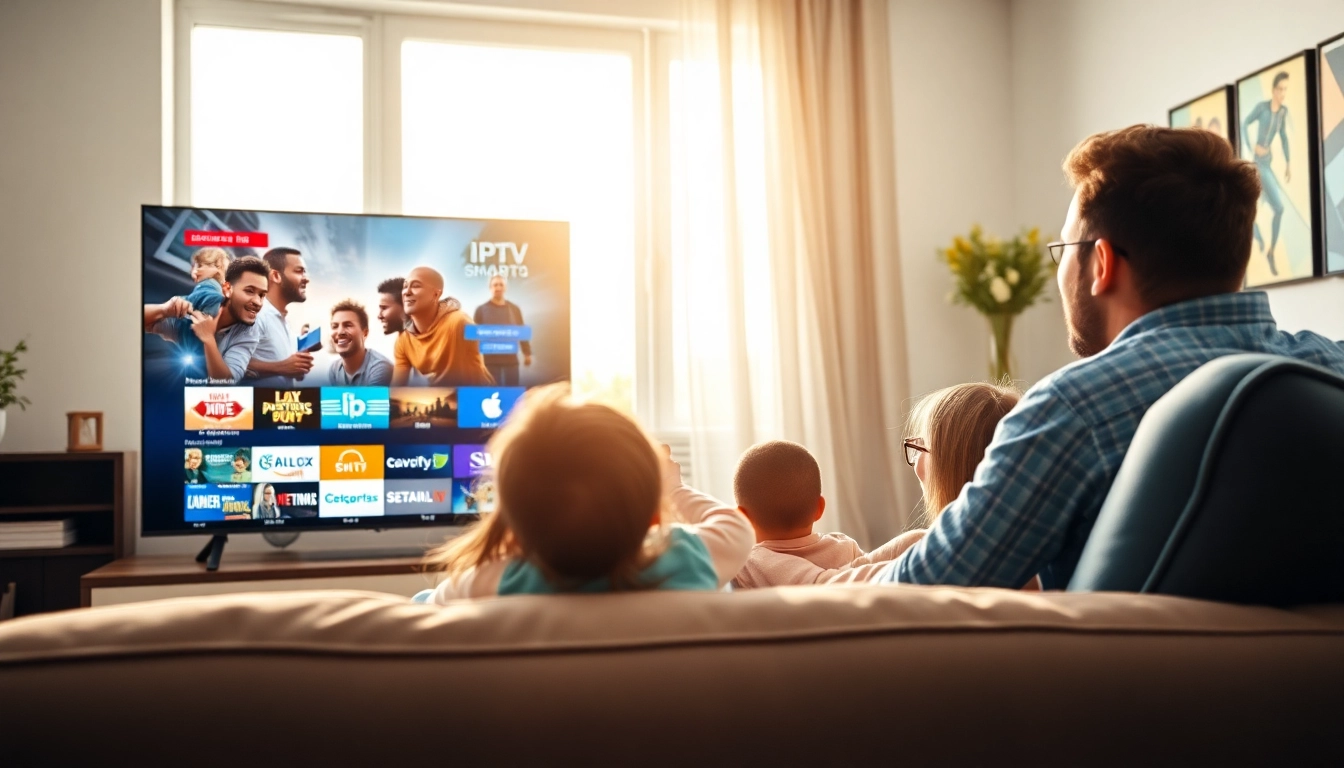 Explore IPTV Subscription USA with a modern family enjoying a movie night on their smart TV.