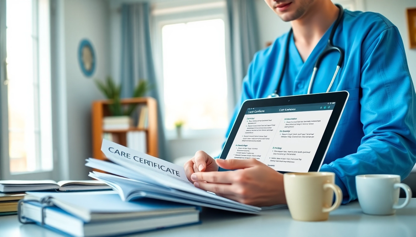 Explore Care Certificate answers with a healthcare worker studying in a bright, focused environment.