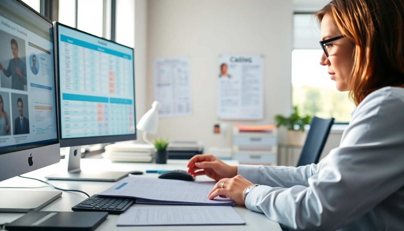 Engaged medical billing and coding certification professional reviewing data in a modern office.