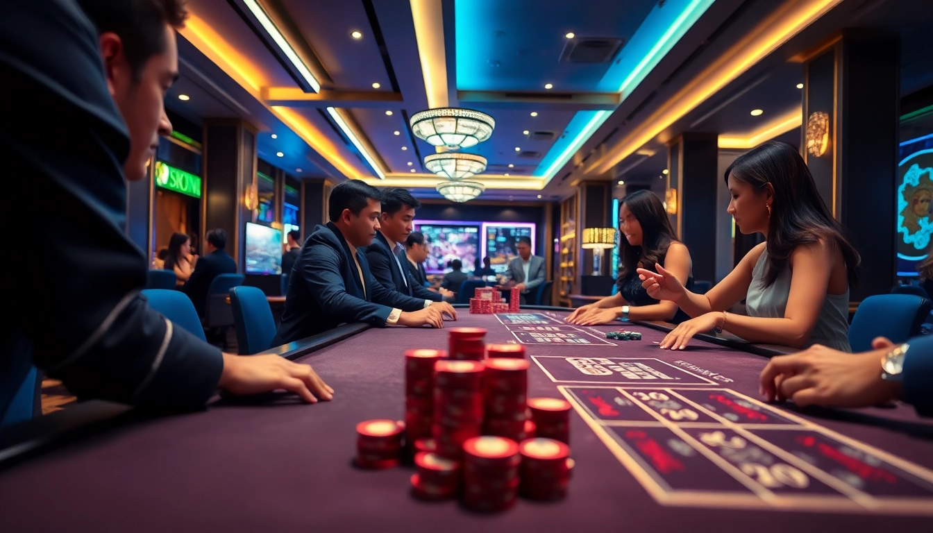 Experience live casino Singapore with players engaging at a vibrant gaming table.