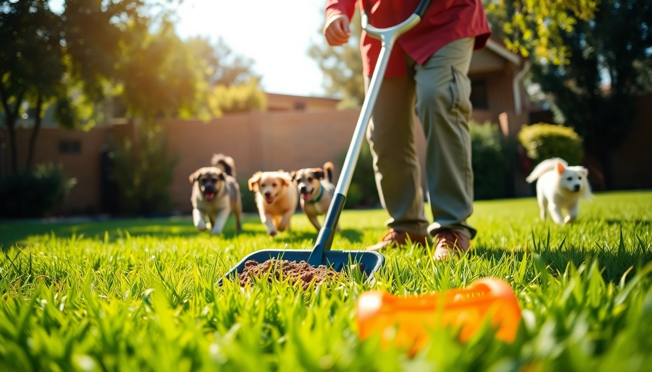 Offer affordable pooper scooper service San Antonio with pet waste removal professionals at work in a vibrant yard.
