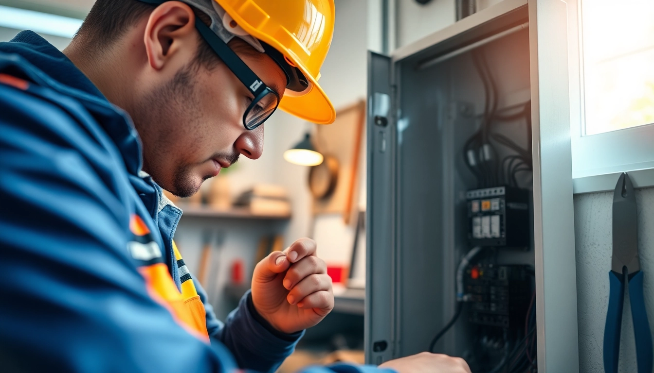 Electrician conducting an Electrical Panel Upgrade in a safe and organized home environment.
