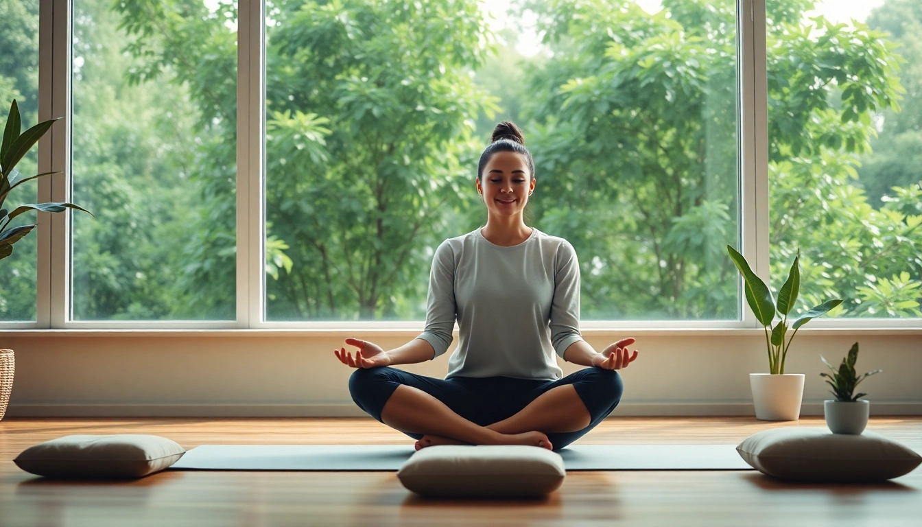 Practicing mindfulness techniques for dealing with stress in a serene environment.