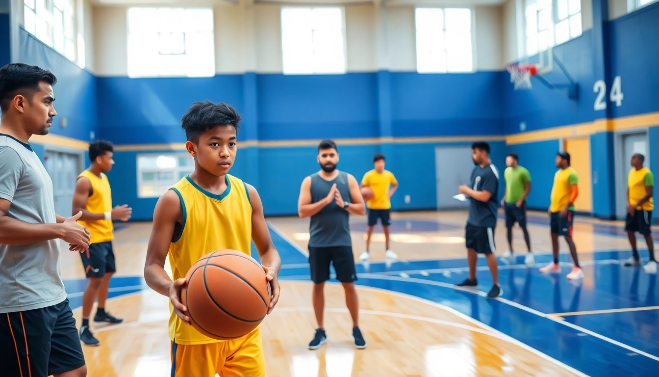 Engaged athletes training in the best basketball training programs, showcasing skill development in a dynamic gym.