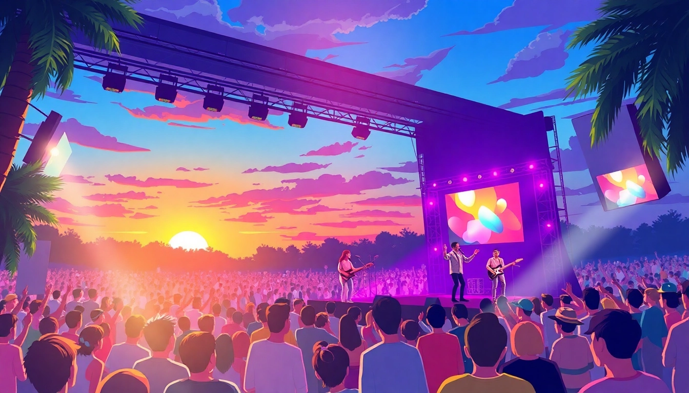 Enjoying live 汽水音乐海外 performances at a vibrant outdoor concert with colorful lights.