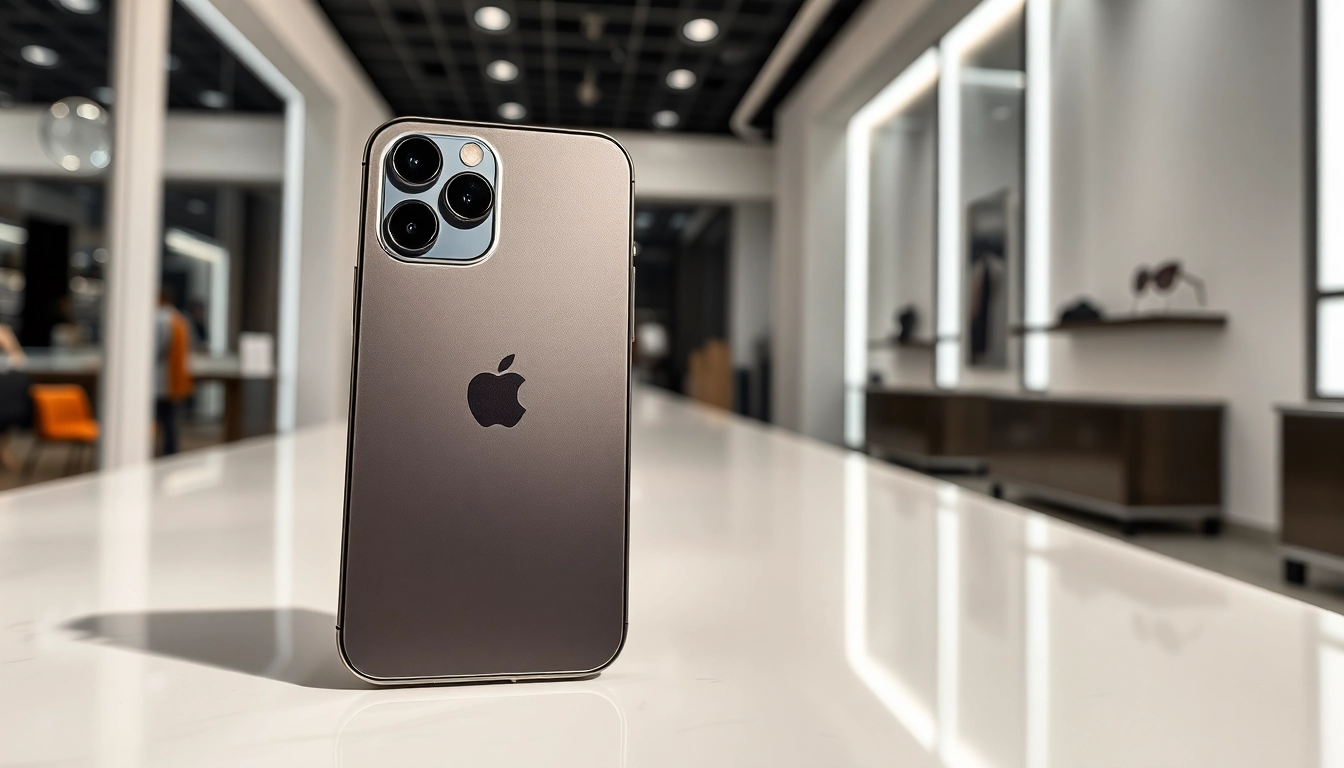 Buy iPhone 16 Pro featured prominently in a sleek retail setting with stylish accessories.