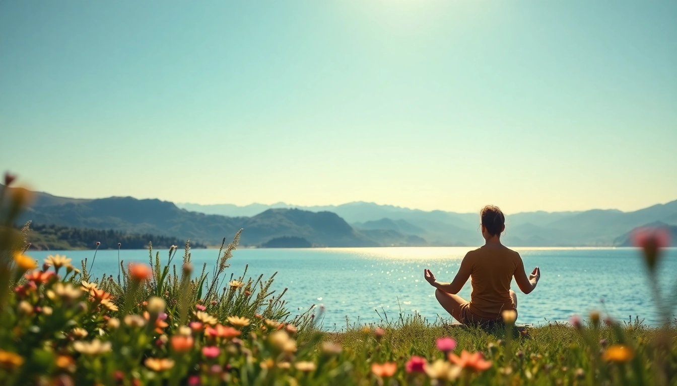 Person meditating near a tranquil lake, showcasing effective techniques for dealing with stress.