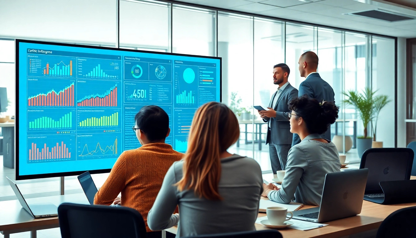 Analyze data and visuals related to competitive intelligence in a modern office setting.