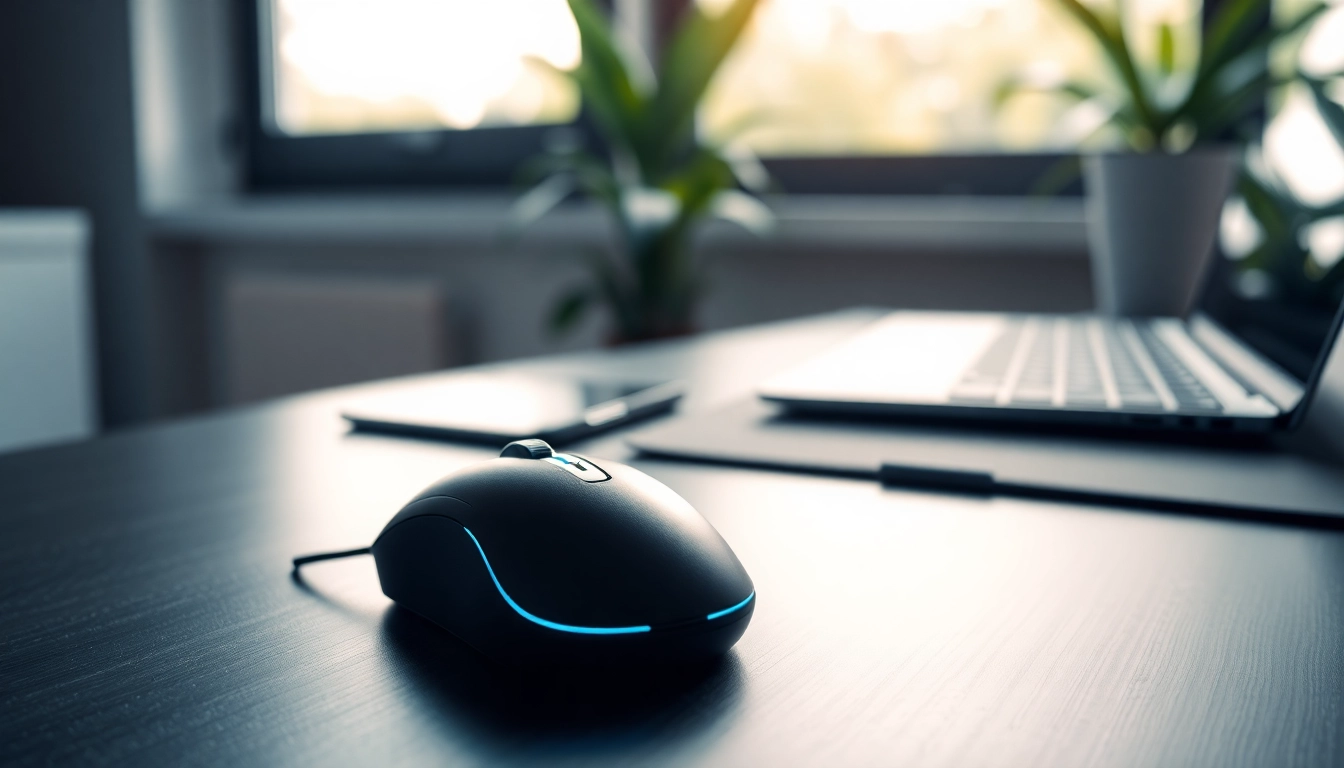 Enhance your productivity with a sleek ergonomic mouse on a stylish desk.