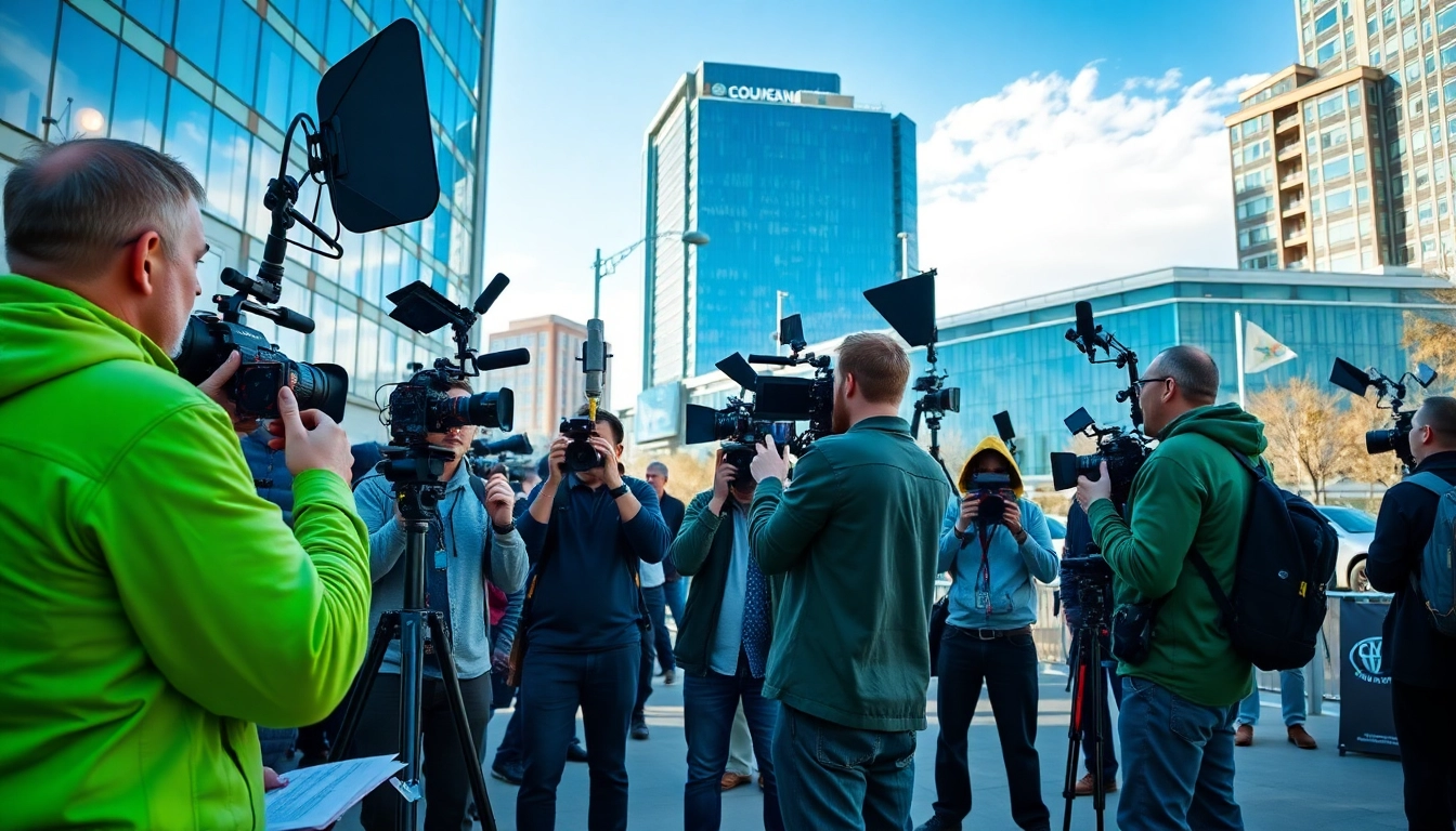 Video production team working on an outdoor shoot in Edmonton production companies scene.
