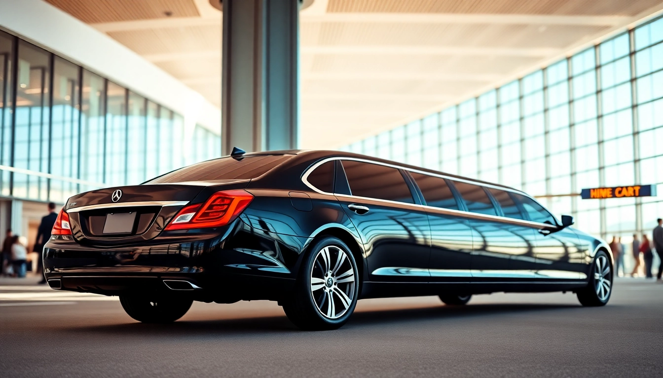 Luxury airport limo Vancouver service featuring a sleek black vehicle at the bustling airport.