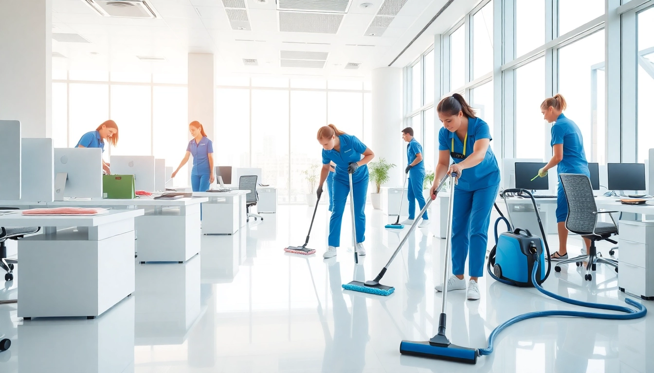 Enhancing office cleaning services Melbourne through a professional cleaning team in action.