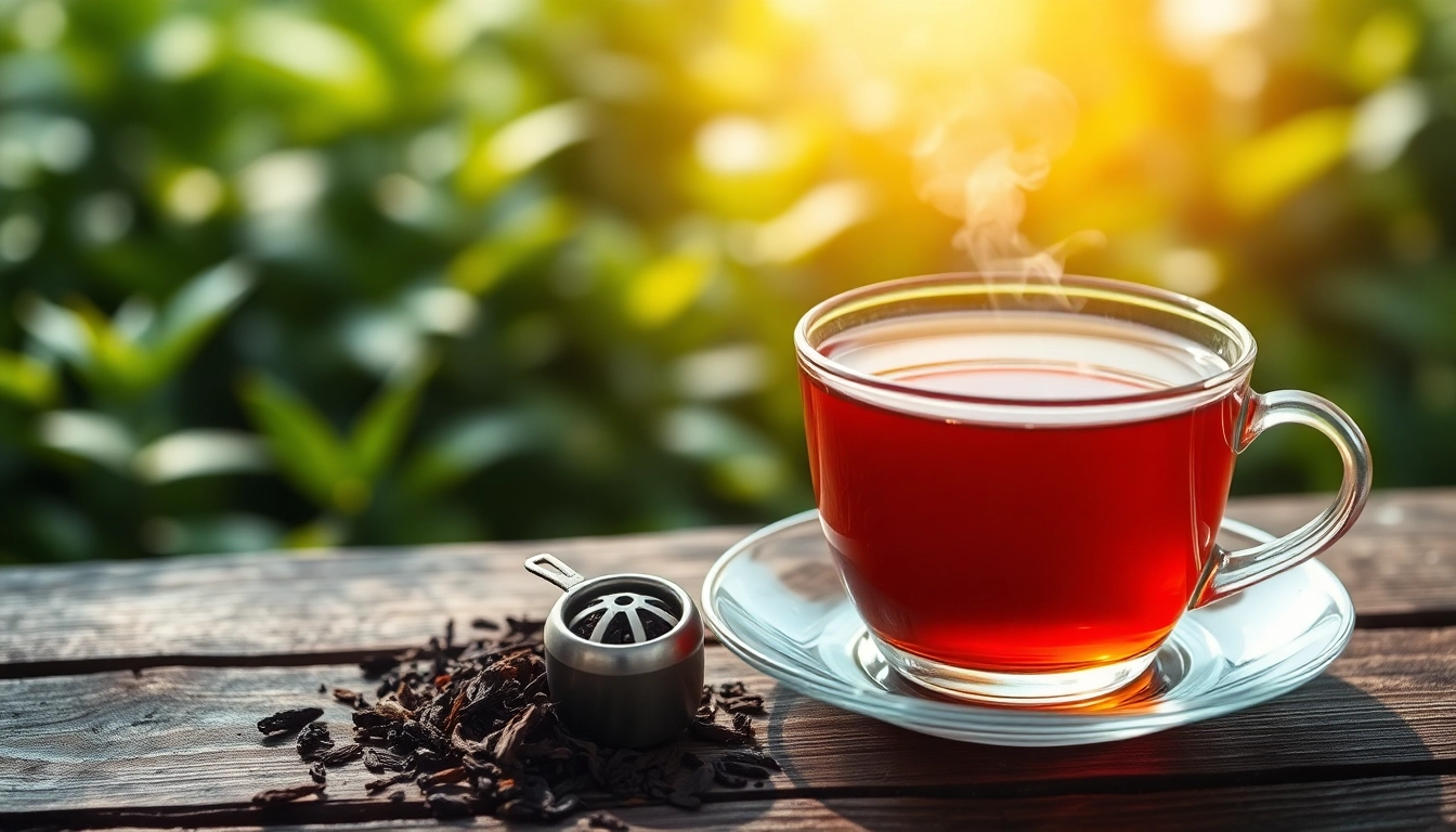 Enjoying a cup of Single origin tea with loose leaves and an elegant tea infuser.