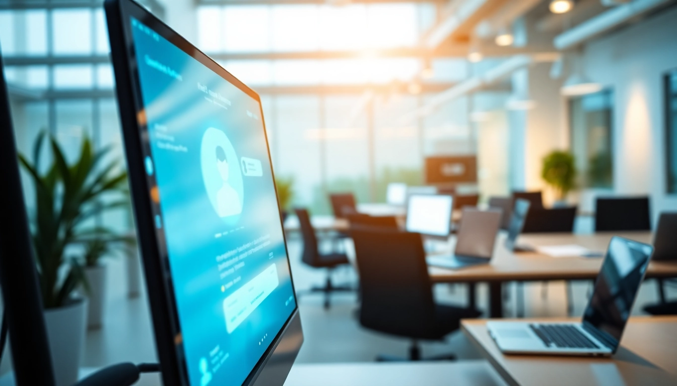 Engage with chatbot for website through a sleek digital interface in a bright office.