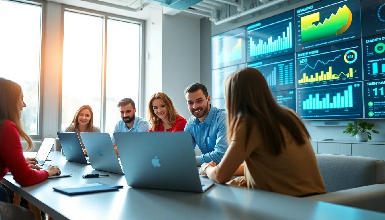 Boosting edmonton seo performance through strategic team collaboration in a vibrant office.