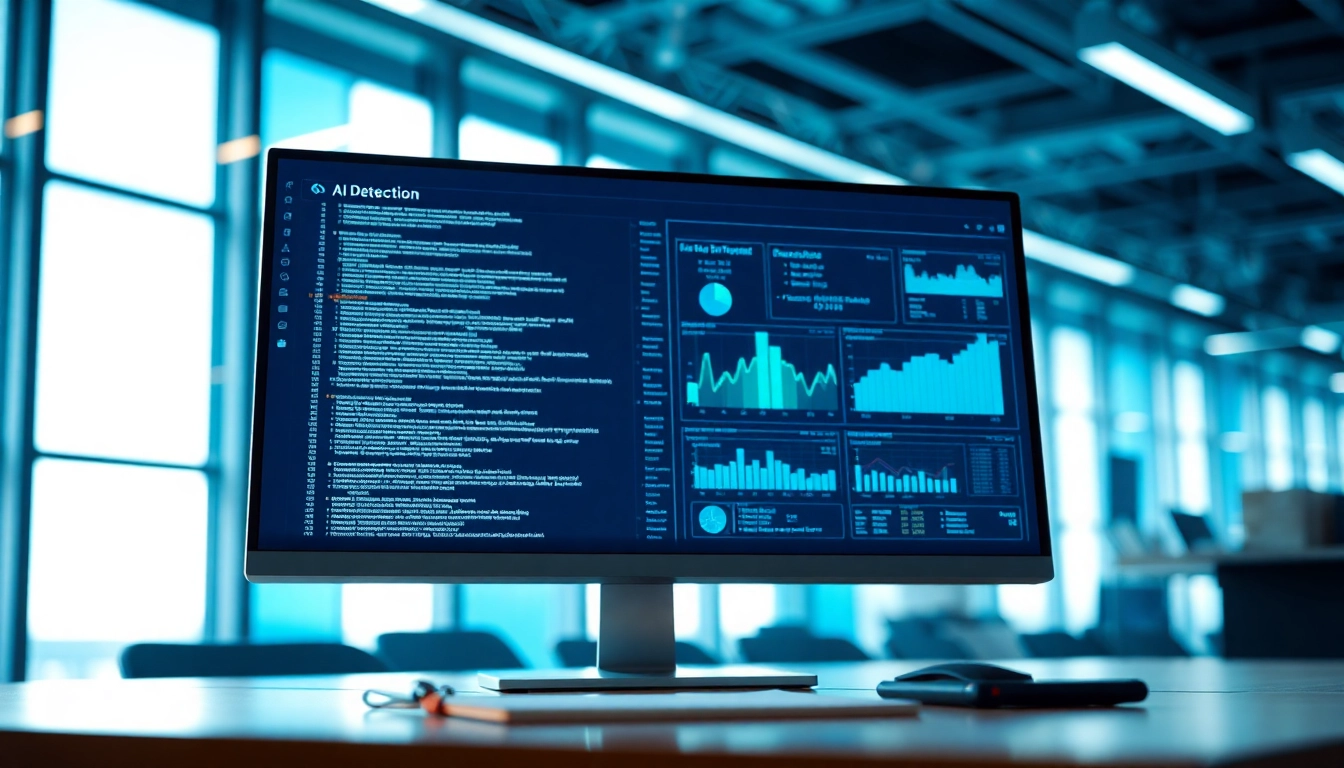 Analyze text with advanced ai detection technology in a modern workspace setting.