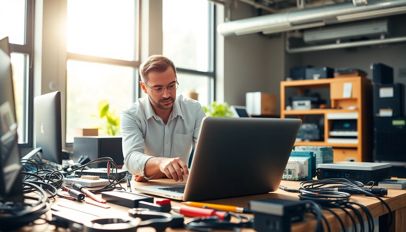 Expert technician providing essential computer services in a modern office setting.