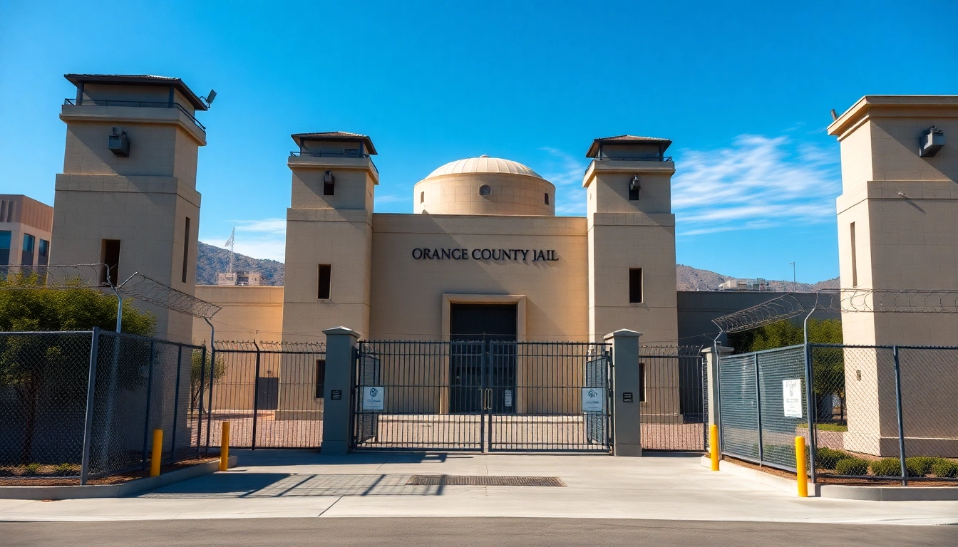 View of the secure Orange County Jail facility showcasing its architecture and surroundings.