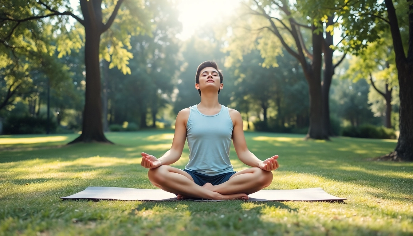 Practicing mindfulness techniques for dealing with anxiety in a tranquil outdoor setting.