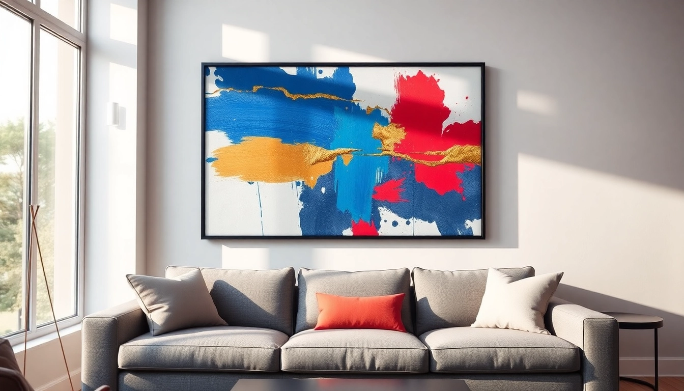 Elevate your decor with vibrant framed wall art in a stylish living space.