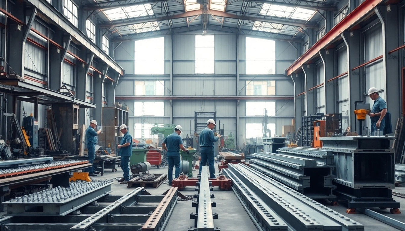 Skilled steel fabricators near me engaged in metalworking with advanced tools in a bright workshop.
