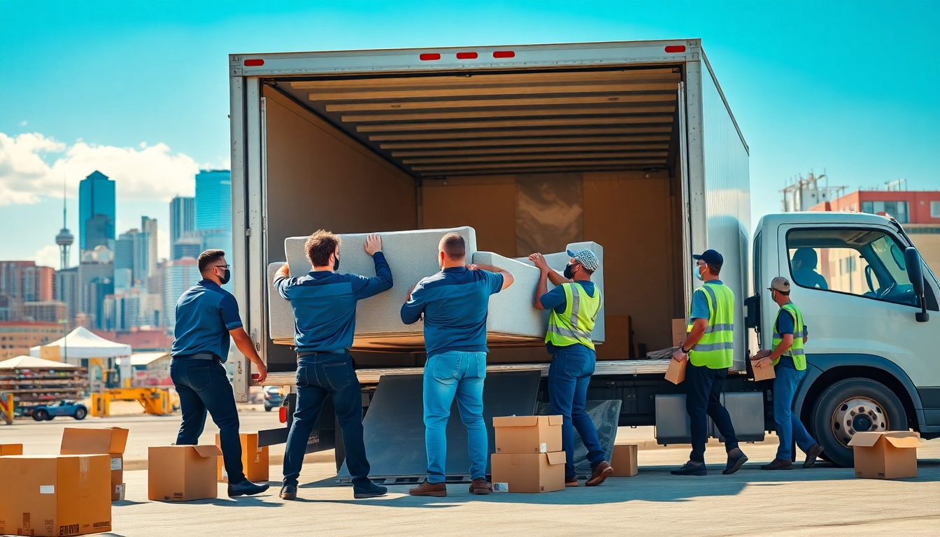 Professional movers calgary expertly loading a truck with furniture and packing supplies.