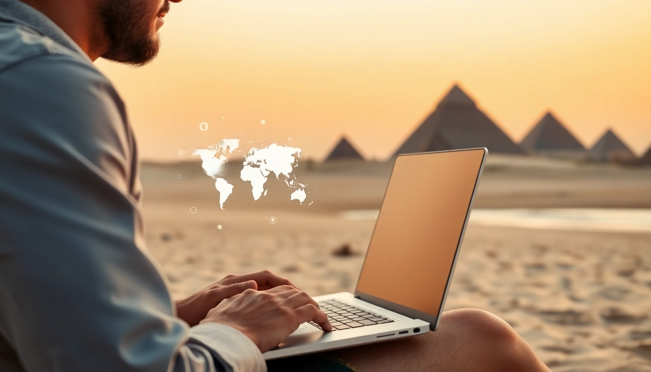 Utilizza esim egitto per connetterti mentre lavori sulla spiaggia in Egitto.