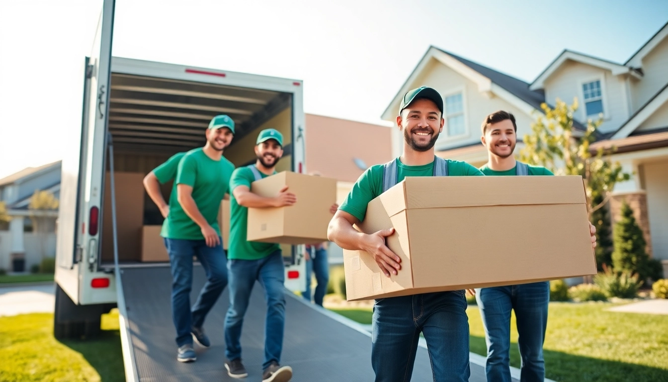 Cheap movers efficiently packing and loading belongings into a truck in a sunny suburban setting.