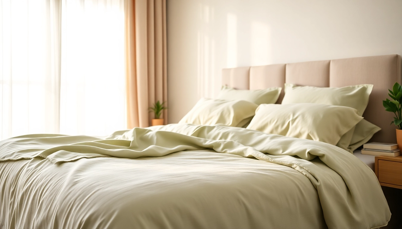 Cozy bamboo pajamas displayed in a serene bedroom atmosphere, emphasizing comfort and luxury.