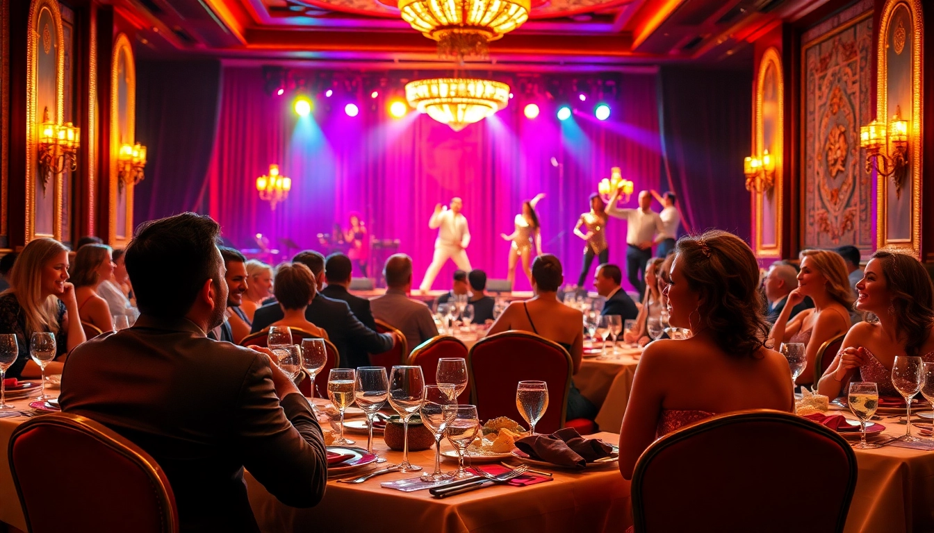 Experience the vibrant atmosphere of the las vegas dinner theater with guests enjoying live performances.