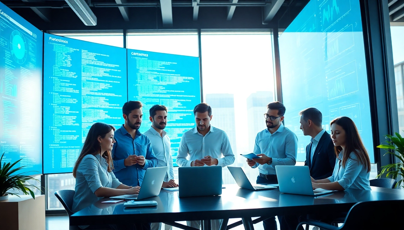 Team of IT Companies professionals collaborating on a project in a modern workspace