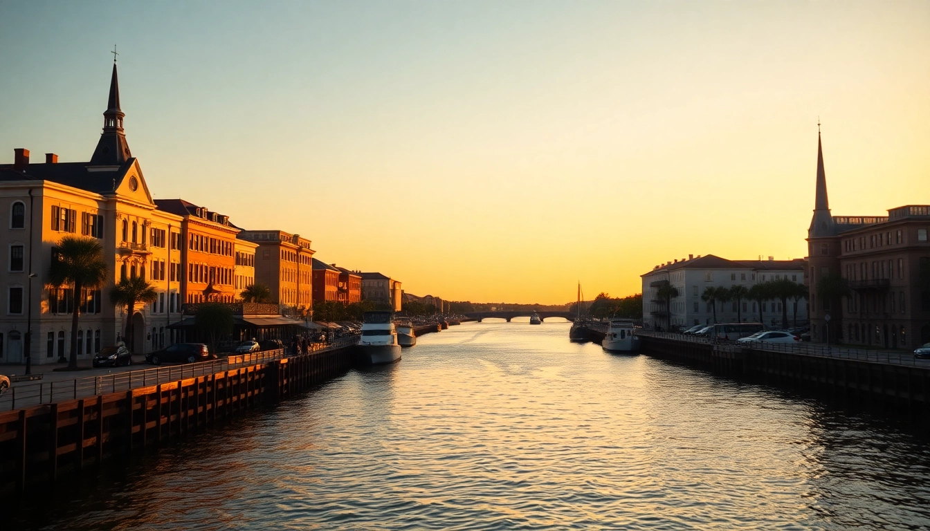 Discover the stunning waterfront sunrise over Georgetown SC, highlighting historic buildings and a tranquil river.