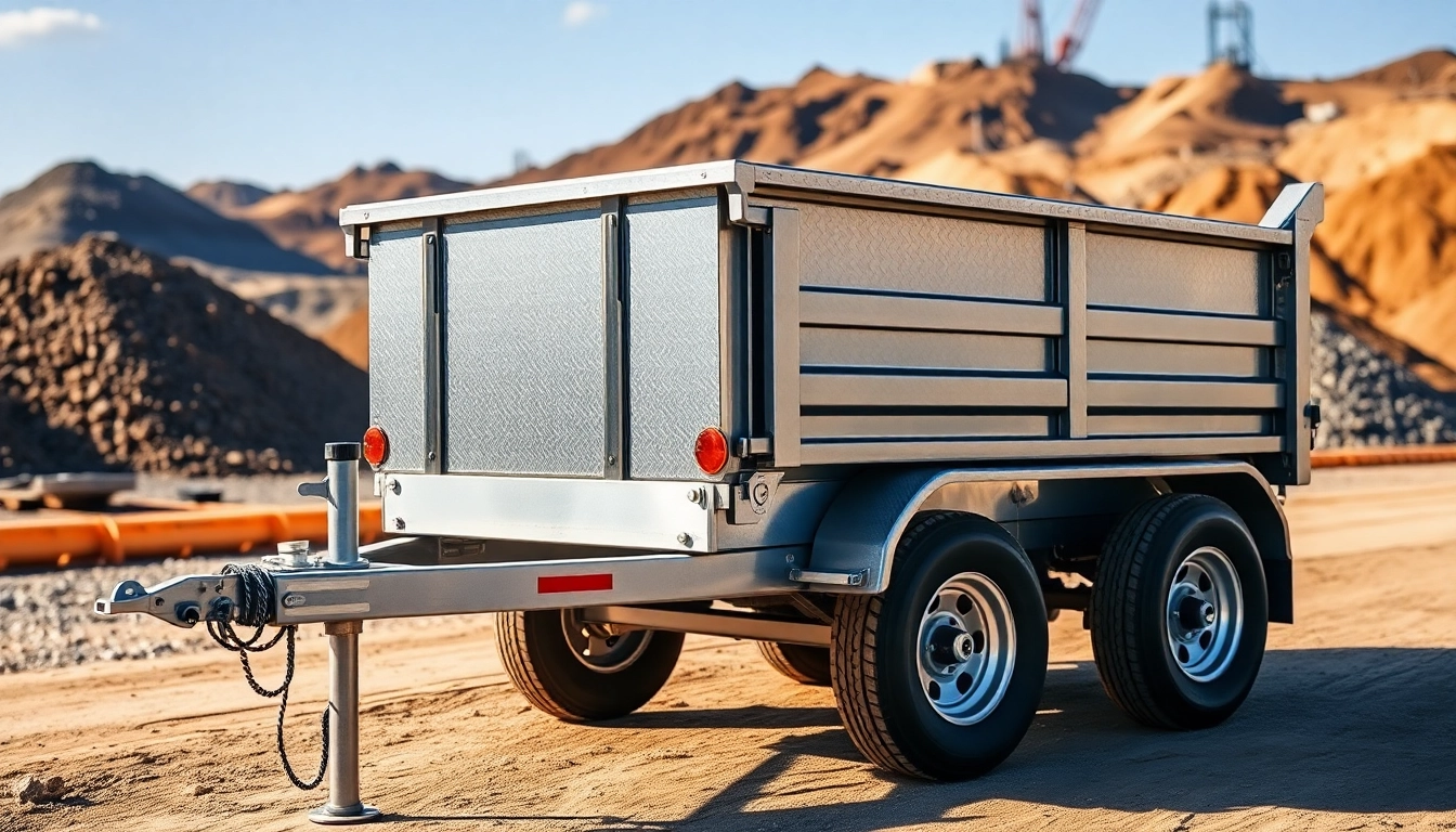Find a used dump trailer for sale near me showcasing durable features in a construction setting.