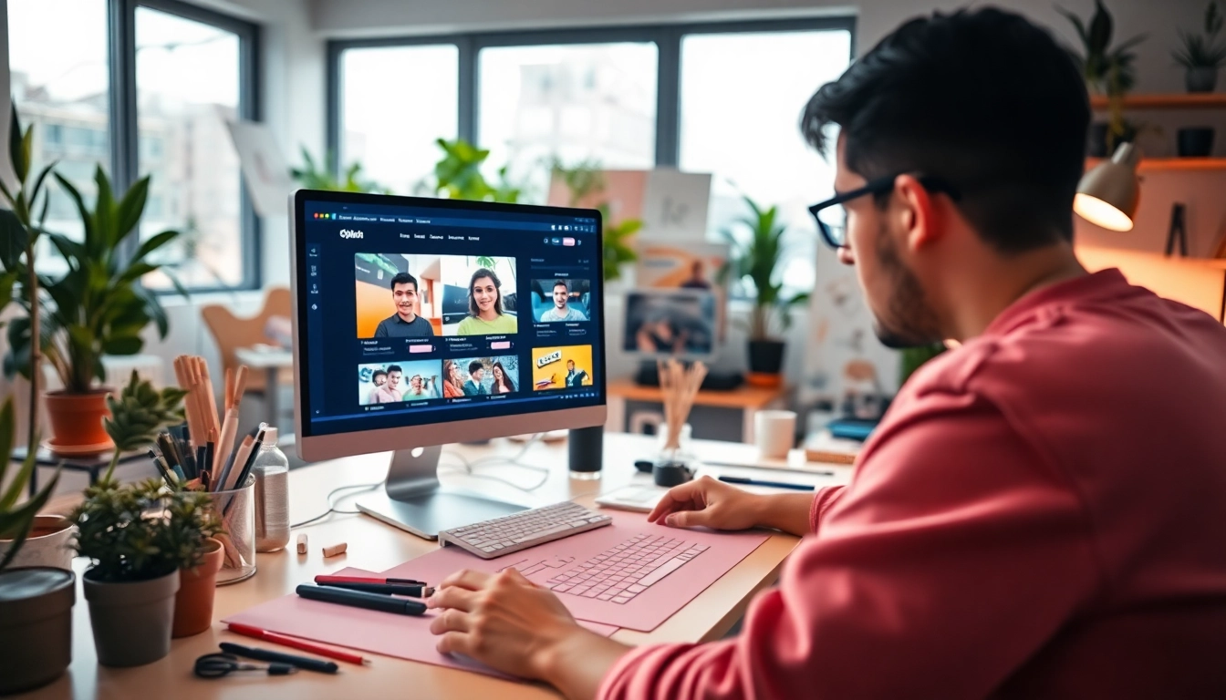 Engaging kc web design workspace with a designer concentrating on vibrant digital mockups.