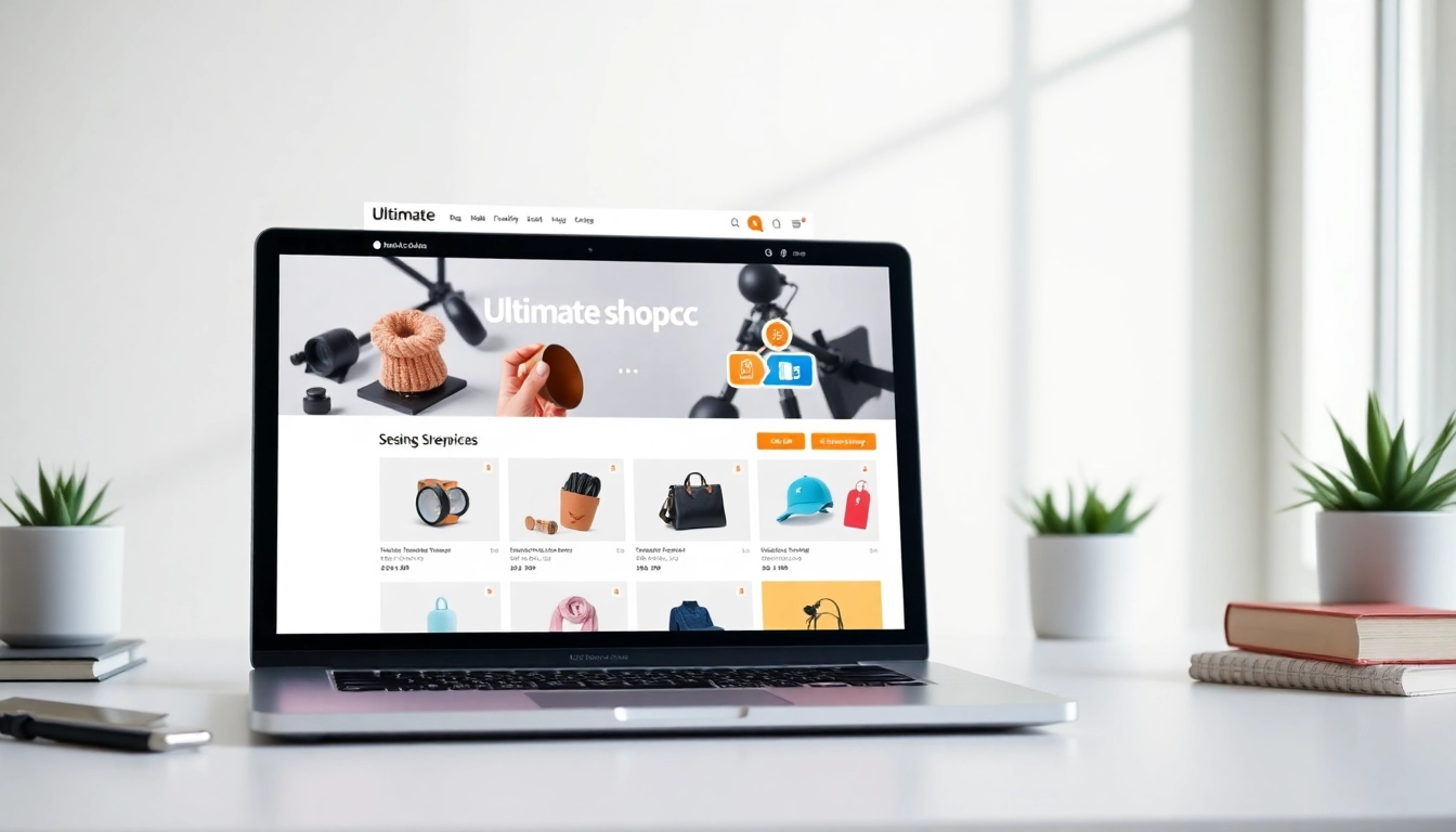 Discover Ultimateshop cc through an engaging modern e-commerce setup on a laptop.
