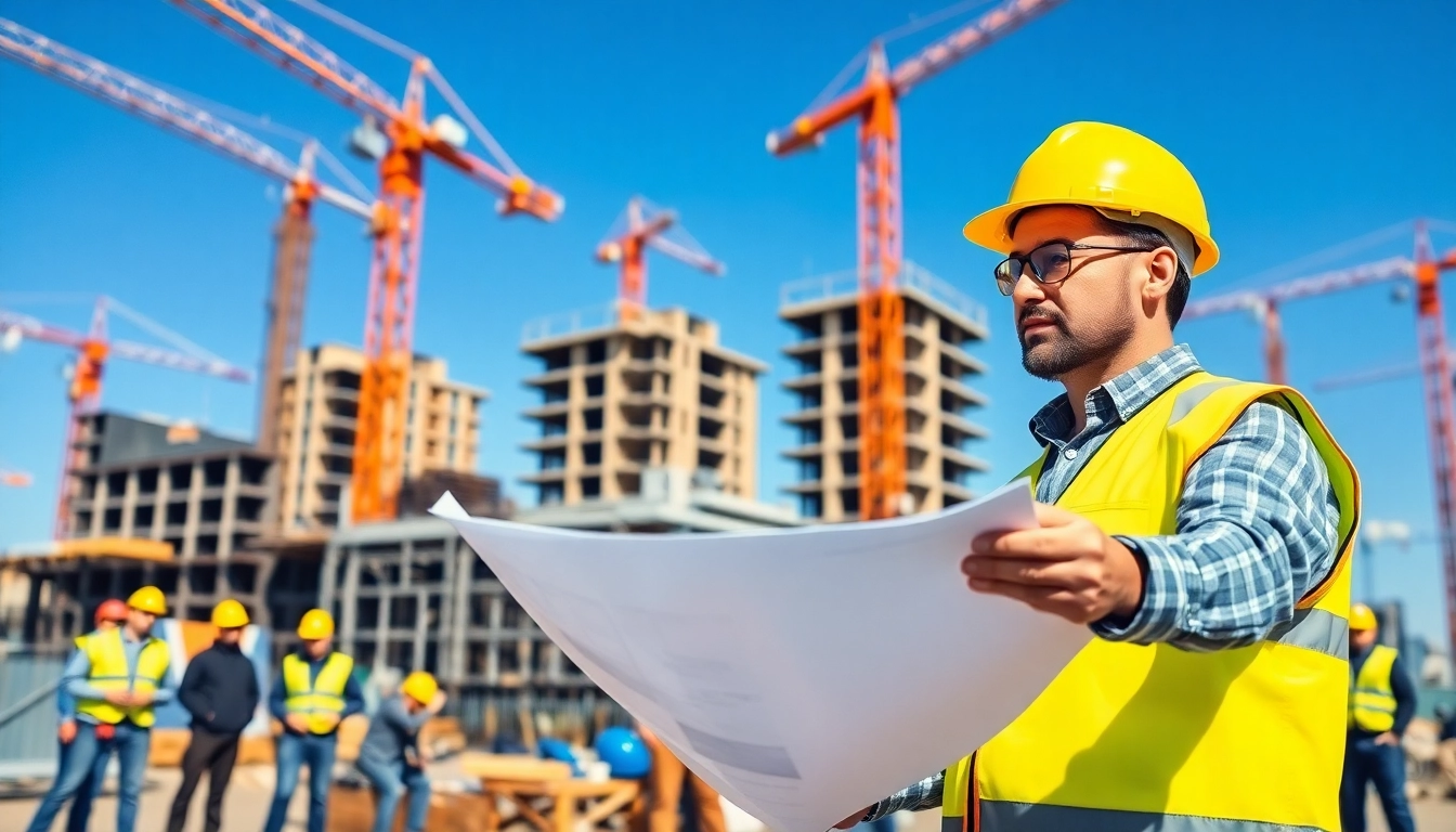 Manhattan Construction Manager overseeing a project site with construction workers on-site.